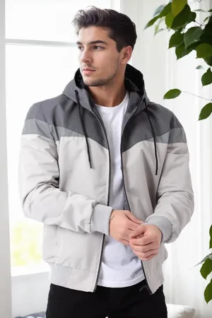 Dewberry 36136 Triangle Piece Hooded Seasonal Mens Coat-LIGHT GREY