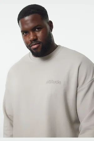 Trendyol Grey Oversize/Wide Cut Text Printed Plus Size Sweatshirt