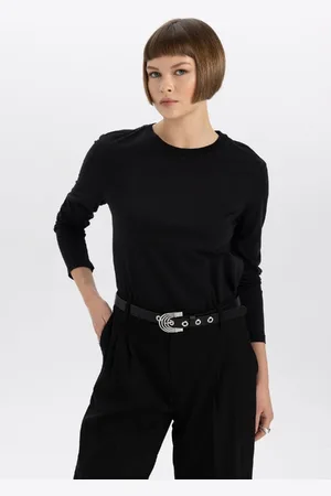 DeFacto Regular Fit Crew Neck Basic Plain Casual Long Sleeve T-Shirt