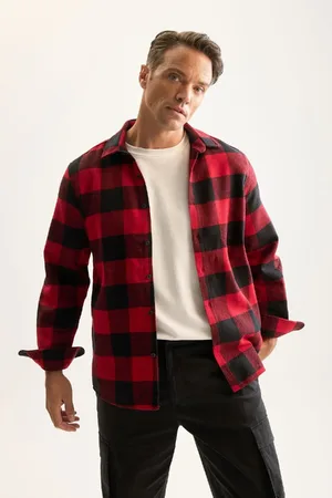 DeFacto Regular Fit Polo Collar Plaid Lumberjack Flannel Long Sleeve Shirt D7191axns