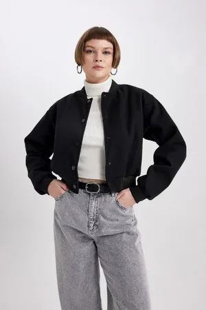 DeFacto College Collar Plain Snap Closure Pocket Cashmere Bomber Jacket C0190ax23au