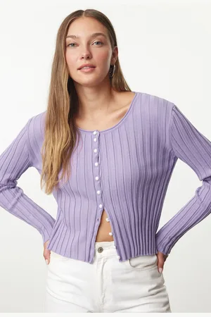Trendyol Lilac Button Detailed Knitwear Cardigan