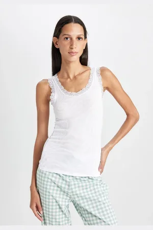 DeFacto Fall In Love Round Neck Lace Detail Rib Tank Top