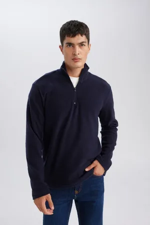 DeFacto Navy Blue Non-Pilling Cold-Proof Regular Fit Stand-up Collar Zippered Polar Fleece Sweatshirt