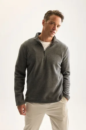 DeFacto Anthracite Non-Pilling Cold-Proof Regular Fit Stand-up Collar Zippered Polar Fleece Sweatshirt