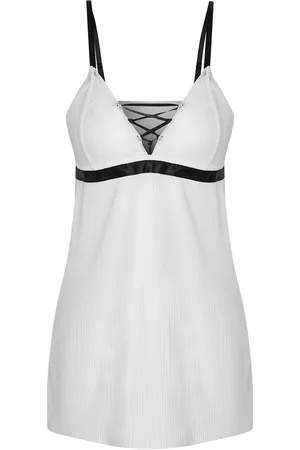 Trendyol White Satin Pleated Lace Rope Strap Babydoll