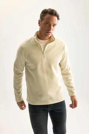 DeFacto Ecru Non-Pilling Cold-Proof Regular Fit Stand-up Collar Zippered Polar Fleece Sweatshirt