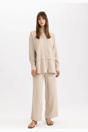 DeFacto Wide Leg Wide Leg Elastic Waist Basic Plain Muslin Trousers