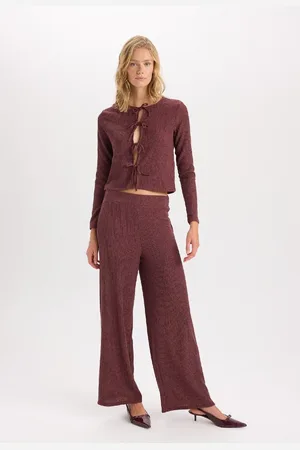DeFacto Wide Leg Wide Leg Elastic Waist Basic Plain Crepe Trousers