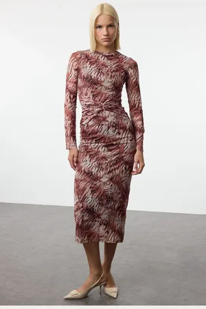 Trendyol Multicolored Abstract Tie Detail Maxi Knit Dress
