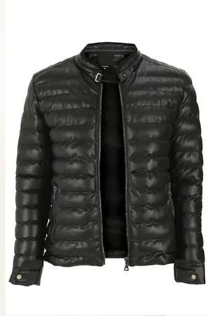 Dewberry 74456 Slim Fit Puffer Mens PU Jacket-BLACK