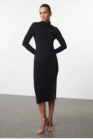 Trendyol Black Bodycon Knitted Chic Midi Evening Dress