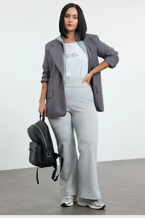 Trendyol Curve Grey Melange High Waist Flare Knit Plus Size Sweatpants