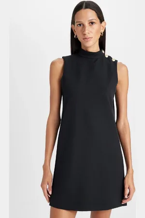 DeFacto Half Turtleneck Basic Plain Button Sleeveless Mini Black Dress