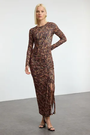 Trendyol Multicolored Midi Gathered/Draped Detail Knit Dress