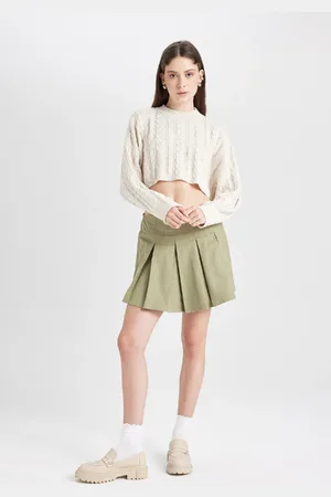 DeFacto Cool Pleated Normal Waist Basic Plain Gabardine Mini Skirt