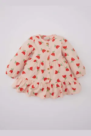 DeFacto Regular Fit Flower Long Sleeve Woven Dress