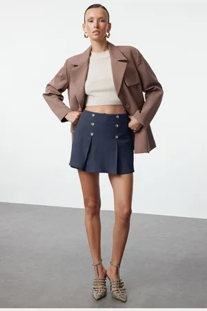 Trendyol Navy Blue Buttoned Tweed Woven Shorts Skirt