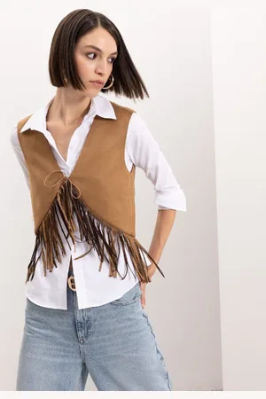 DeFacto Tied Cowboy Model Tassel Suede Vest