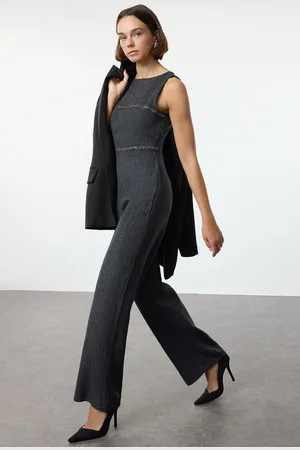 Trendyol Anthracite Stripe Detailed Long Winter Overalls