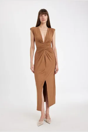 DeFacto V Neck Slit Sleeveless Maxi Dress