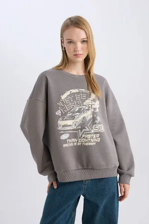 DeFacto Cool Oversize Wide Pattern Crew Neck Printed Thick Sweatshirt