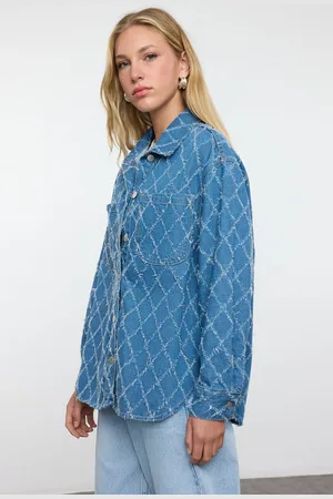 Trendyol Blue Textured Oversize Denim Shirt Jacket