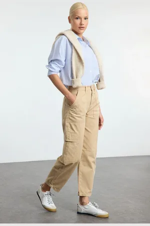 Trendyol Camel Cargo Pocket High Waist Barrel Baggy Jeans