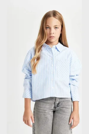 DeFacto Girls Crop Cotton Long Sleeve Pocket Shirt