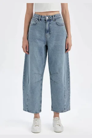 DeFacto Baggy Fit High Waist Long Jean Washed Trousers