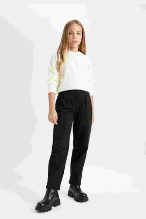 DeFacto Girl Black Straight Fit Straight Cut Elastic Waist Trousers