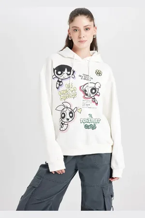 DeFacto Cool Powerpuff Girls Oversize Fit Wide Pattern Hooded Printed Thick Sweatshirt