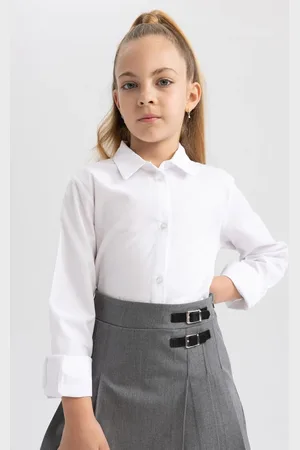 DeFacto Girls White Poplin Long Sleeve School Shirt