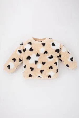 DeFacto Baby Girl Regular Fit Crew Neck Heart Patterned Welsoft Plush Sweatshirt