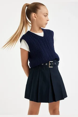 DeFacto Girl Standard Fit V Neck Knitted Patterned Knitwear Sweater