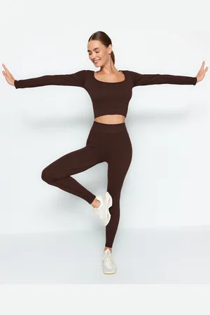 Trendyol Dark Brown Seamless Full Length Knitted Sports Tights