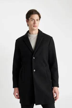DeFacto Black Relax Fit Buttoned Pocket Long Cashmere Coat