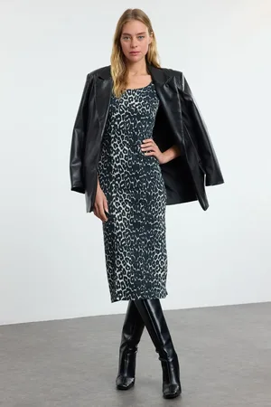 Trendyol Multicolored Leopard Print Midi Denim Dress