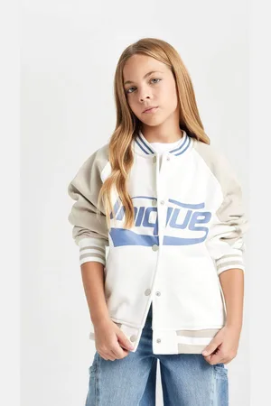 DeFacto Girls College Collar Snap Pocket Printed Thick Furry Seasonal Bomber Jacket D2626a824au
