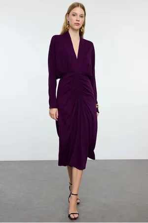Trendyol Purple Skirt Gather Detailed Woven Dress
