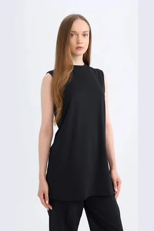 DeFacto Regular Fit Crew Neck Sleeveless Basic Plain Black Tunic