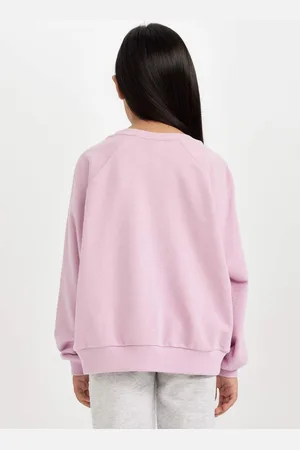 DeFacto Girl Pink Oversize Wide Pattern Crew Neck Printed Sweatshirt