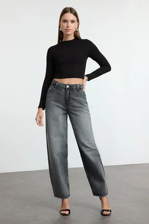 Trendyol Anthracite More Sustainable High Waist Skater Baggy Jeans