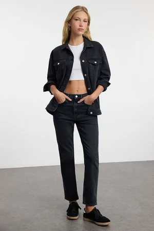 Trendyol Anthracite High Waist Slim Mom Jeans