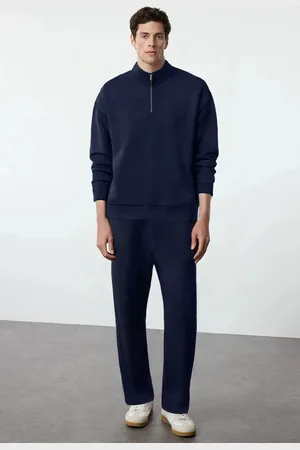 Trendyol Navy Blue Oversize/Wide Cut Stand Collar Zippered Tracksuit