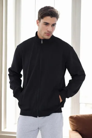 Dewberry 56777 Zippered Mens Cardigan-BLACK