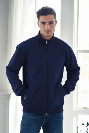 Dewberry 56777 Zippered Mens Cardigan-NAVY