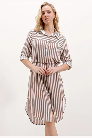 Bigdart 5629 Striped Belted Dress - Mink