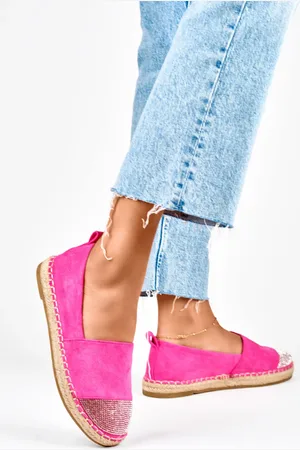Primohurt Růžové dámské espadrilky s flitrovým nánosníkem