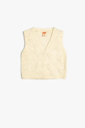 Koton Basic Vest Sleeveless Floral Applique V Neck